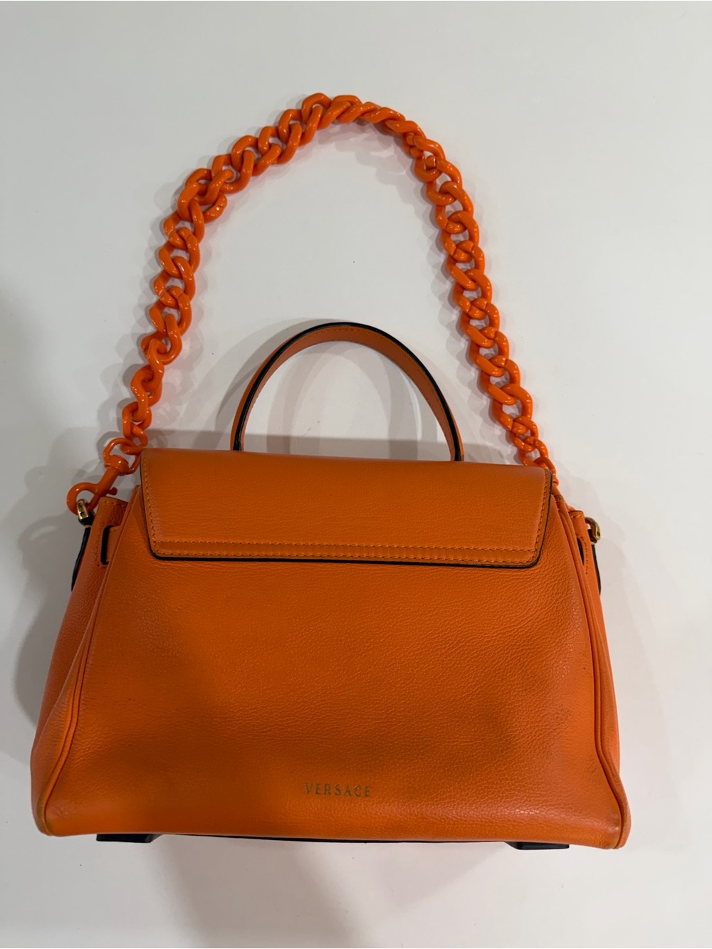 Versace Orange Leather Satchel with Chunky Chain Strap - Picture 2 of 7